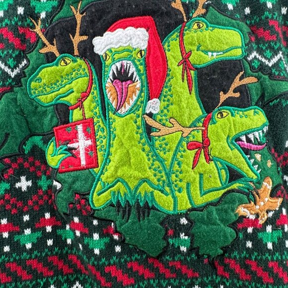 33Degrees Christmas Dinosaur Sweater  Green & Red Size Large - Picture 2 of 7